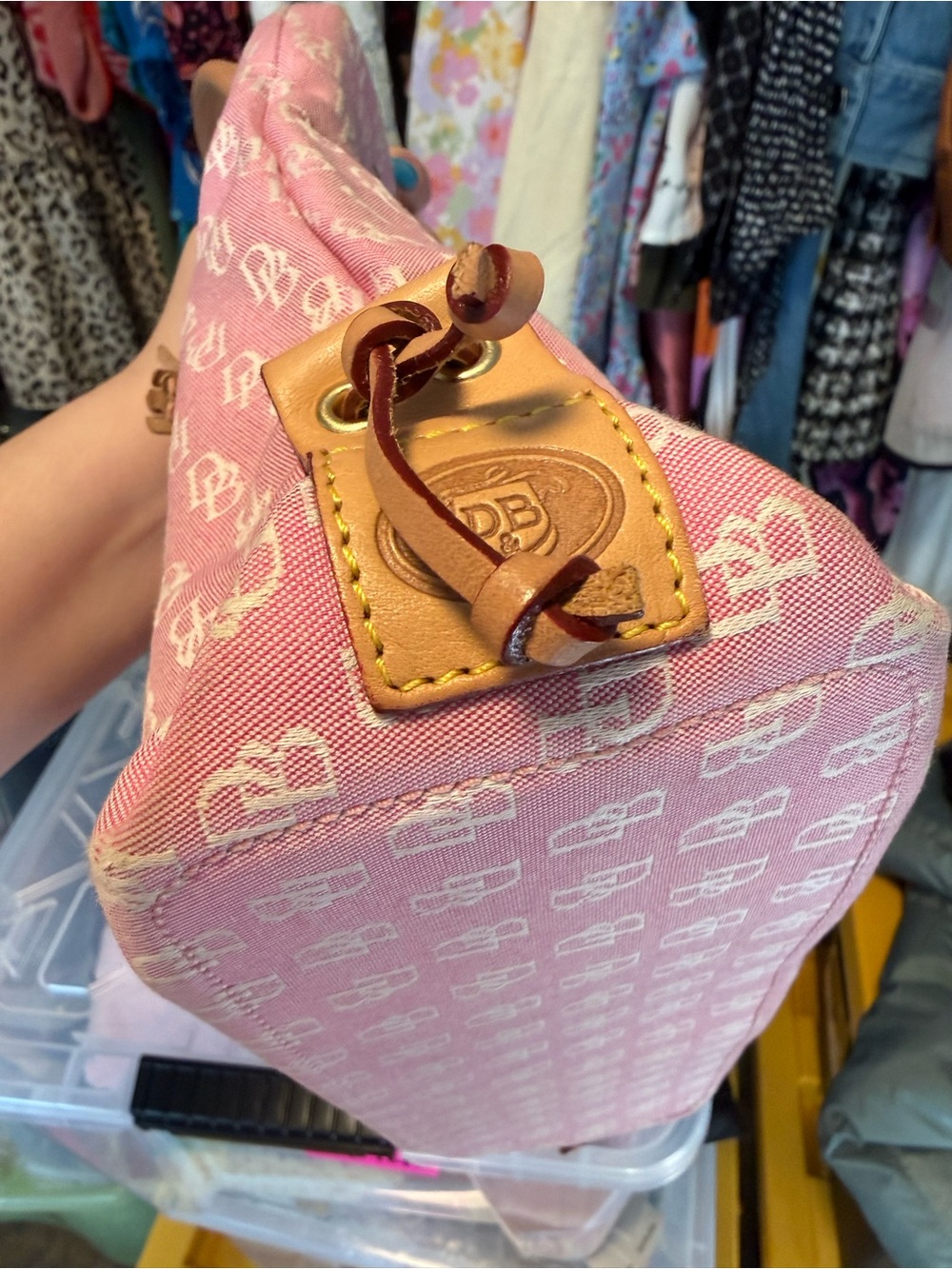 Vintage Dooney & Bourke Pink Monogram Canvas Small Tote Satchel Y2K Heart Charm - Picture 9 of 14
